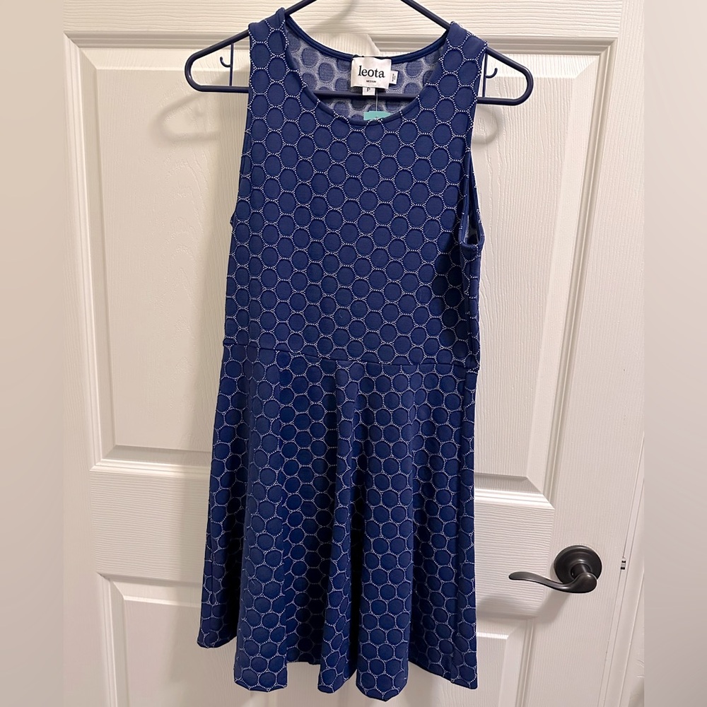 NWT Leota navy textured knit flare dress size medium P